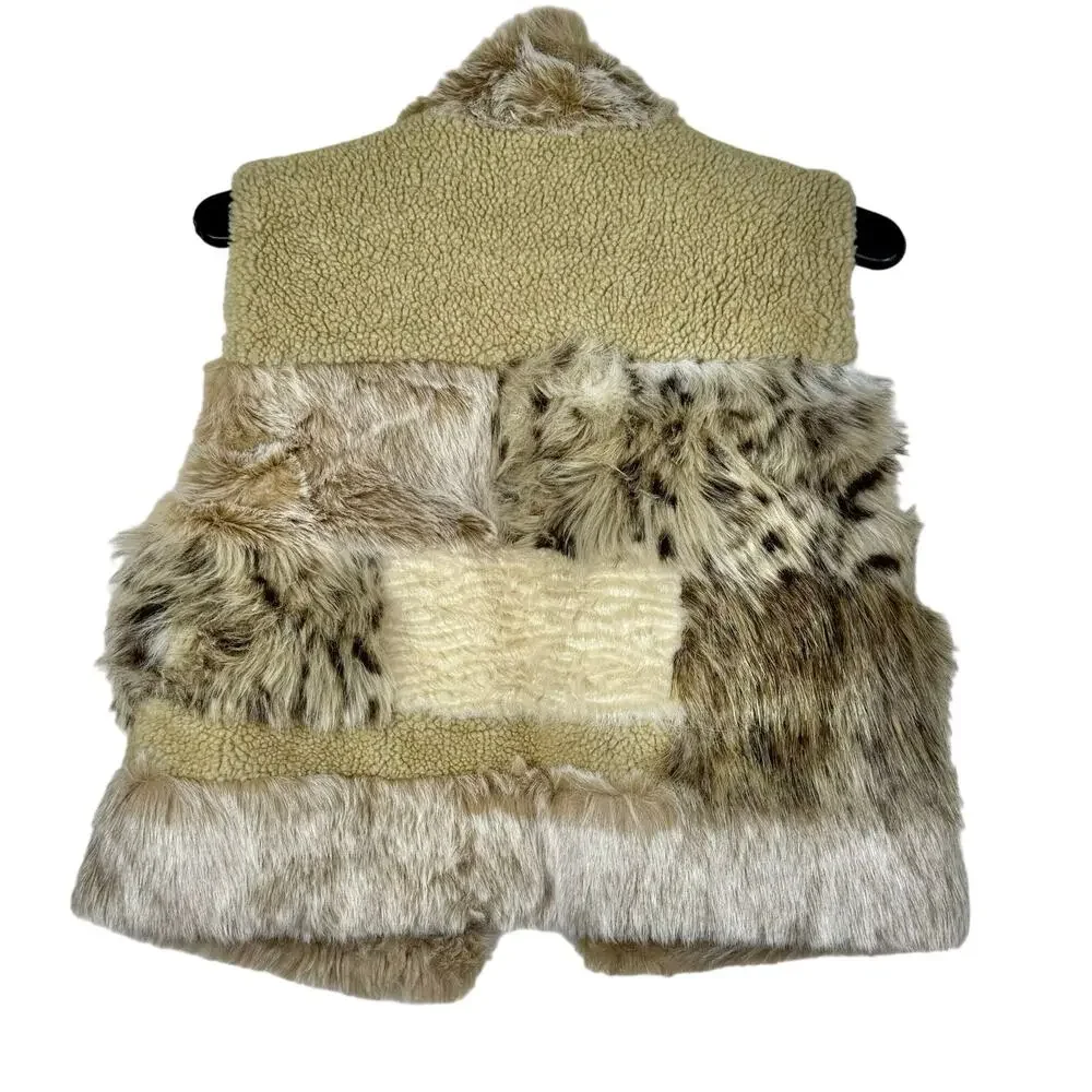 Anthropologie Marlena Faux Fur Boho Patchwork Vest XXS
